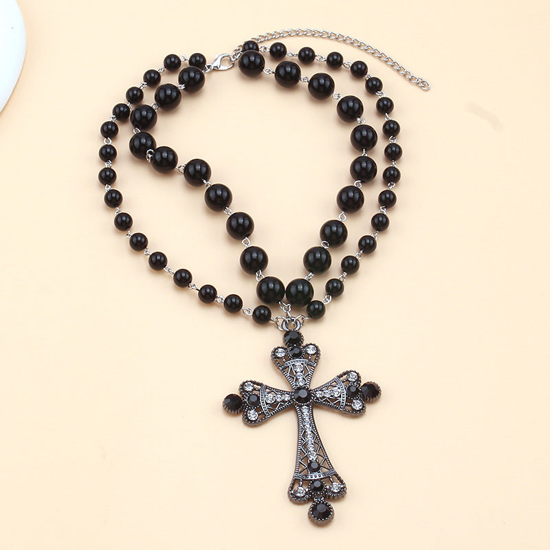 Wholesale Halloween dark cross pearl necklace hip hop  necklace