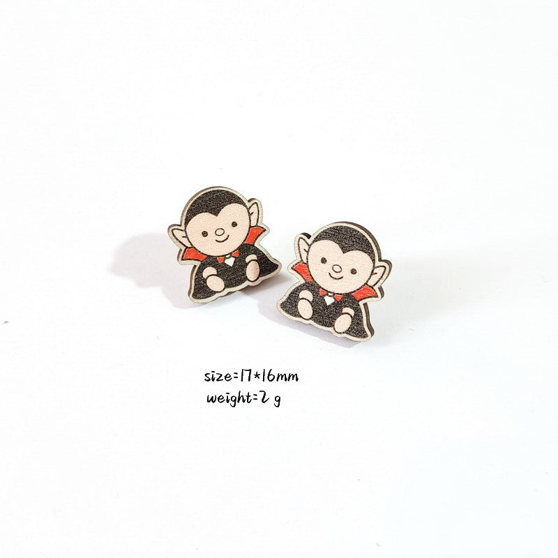 Wholesale Halloween Earrings Demon Bat Witch Hat Bat Coffin Pumpkin Ghost Wooden Earrings ACC-ES-XP027
