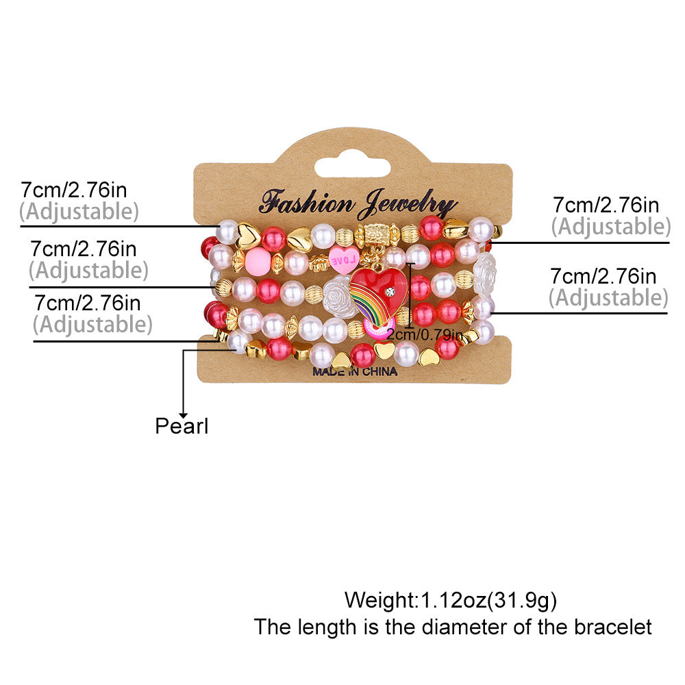 Wholesale LOVE Heart Shaped Polymer Clay Bead Bracelet Multi Layer Stretch Elastic Valentine S Day Gift Chic Jewelry Accessory For Boutique Resale