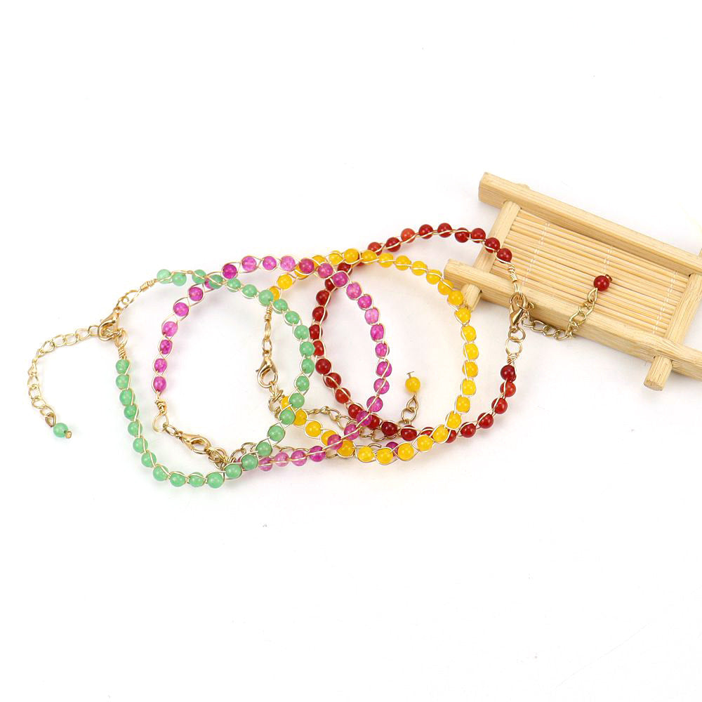 Wholesale Handmade Gold Wrapped Red Agate Crystal Bracelet Fashion Jewelry Accessory for Women Gift