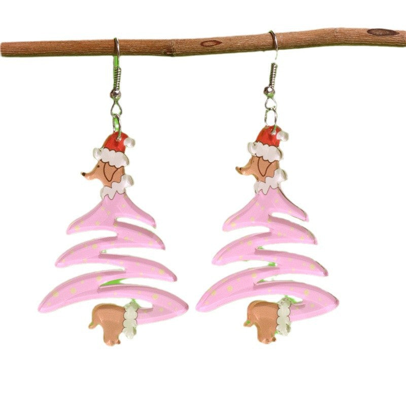 Wholesale Acrylic spotted dachshund dog Christmas tree earrings
