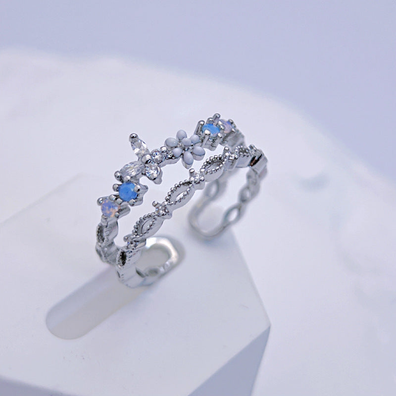 Wholesale Micro-inlaid Oil Drop Butterfly Small Flower Double-layer Hollow Open Rings ACC-RS-YXY019