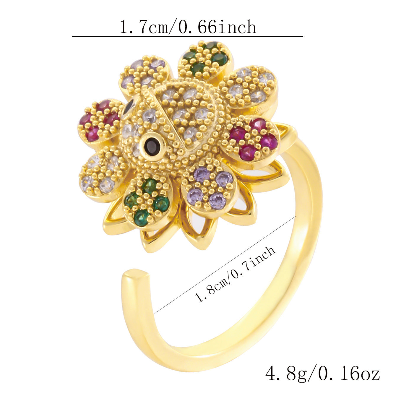Wholesale Gold Plated Adjustable Rotating Ring Star Moon Zircon Women' s Fashion Jewelry Gift