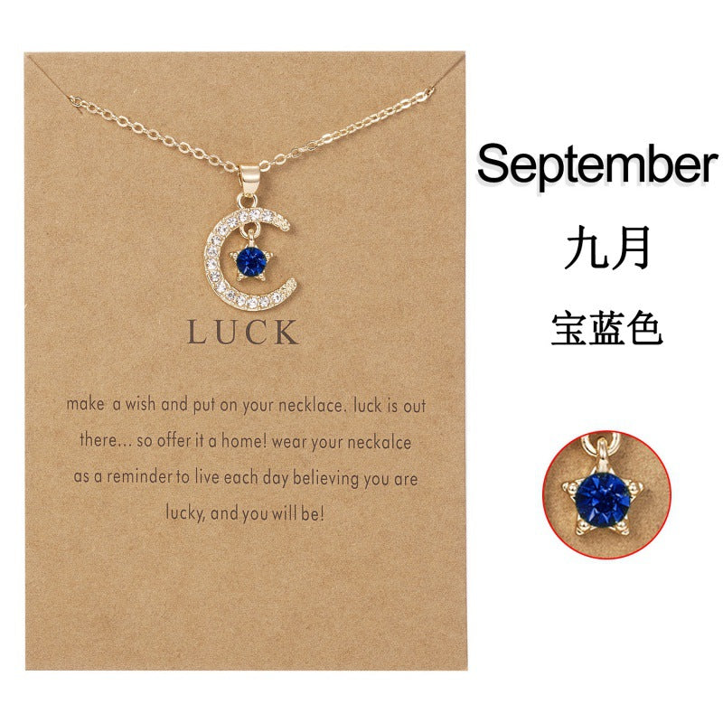 Wholesale  birthstone month necklace  December Star pendant paper card necklace