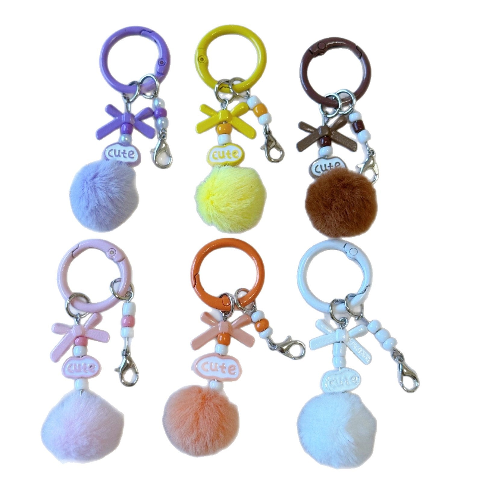 Wholesale Stylish DIY Cute Keychain Craft Kit Metal Lobster Clasps Beads Pom Poms Bows For Bag Charm Car Key Accessory Boutique Resale