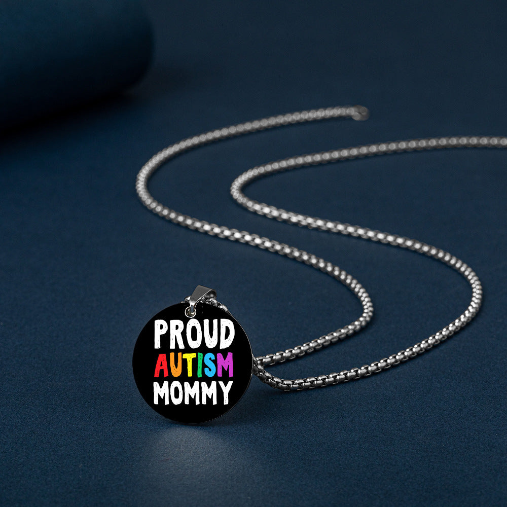 Wholesale Autism MOM Color Printed Pendant Stainless Steel Necklace Mother's Day ACC-NE-HuanYu002