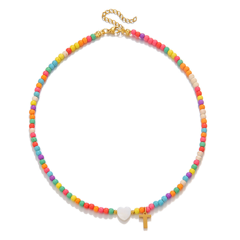 Wholesale stainless steel letter necklace mixed color turquoise shell love necklace
