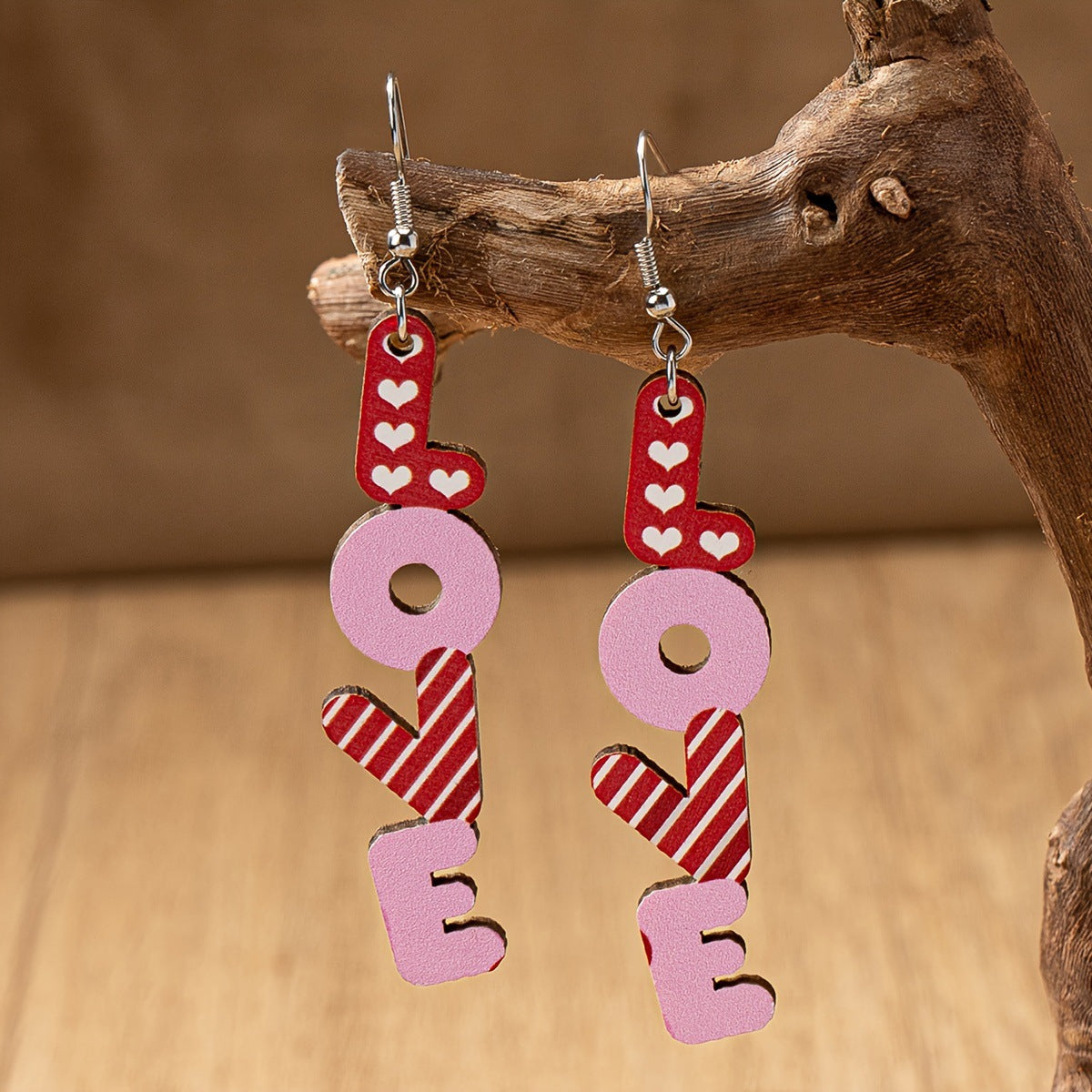 Wholesale Heart Hollow Wood Valentine's Day Earrings