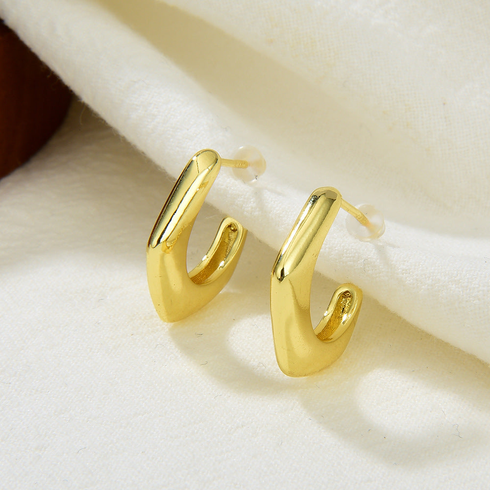 Wholesale  plated 18K real gold color Copper solid medium rectangular bamboo earrings