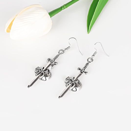 Wholesale Gothic Skull Sword Pendant Earrings Ancient Silver  Fashion Accessory