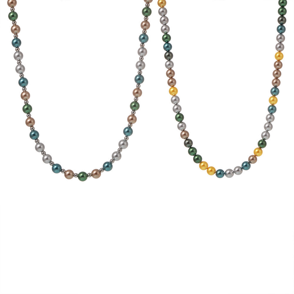 Wholesale Stainless Steel  8mm  Pearl Necklace Clavicle Chain