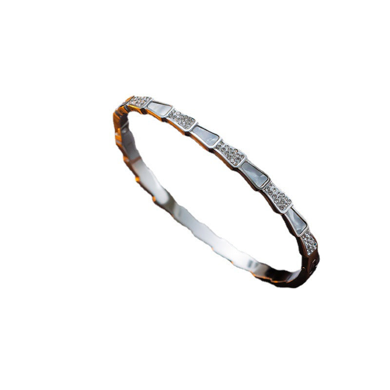 Wholesale Titanium Steel White Mother-of-pearl Snake Bone Bracelet ACC-BT-NaBao007