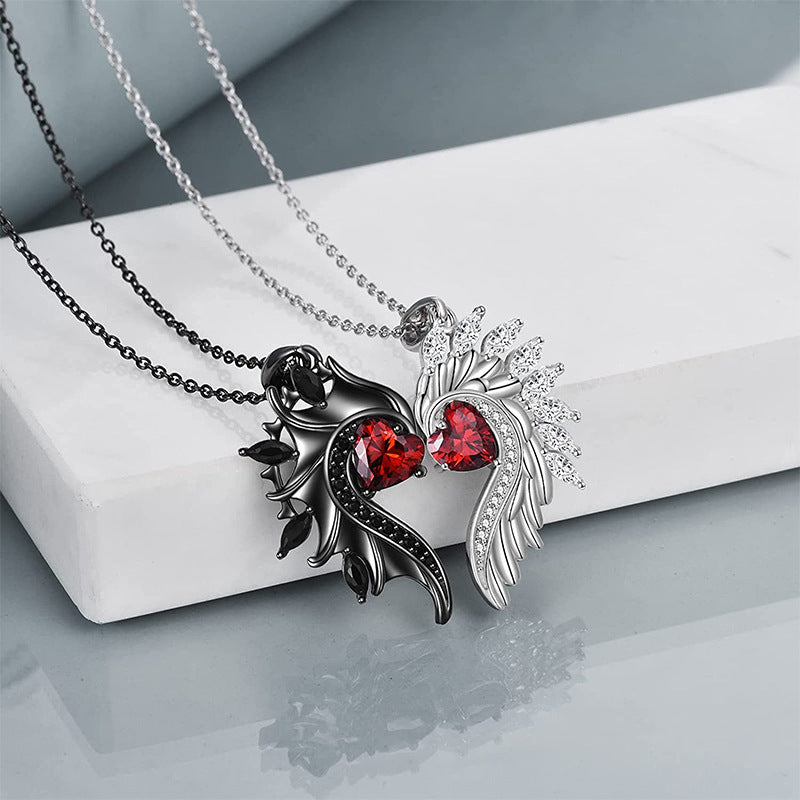 Wholesale Angel Demon Wings Couple Diamond Love Zircon Valentine's Day Necklace