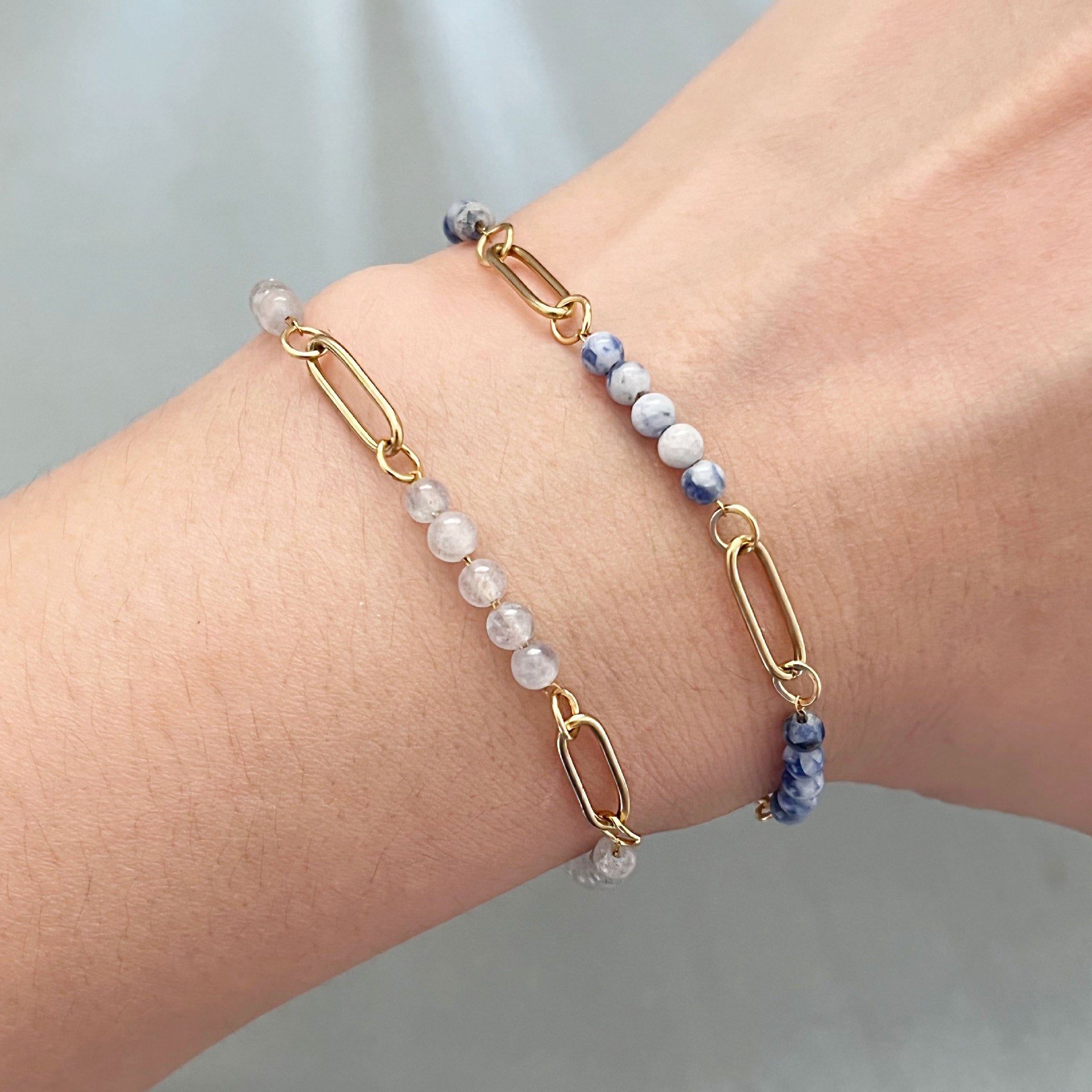 Wholesale Stainless Steel Natural Stone Beaded Bracelet