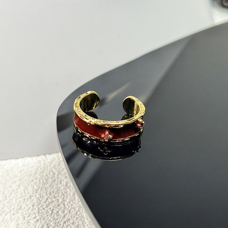 Wholesale Red Enamel Vintage  Drop Glaze Geometric Ring