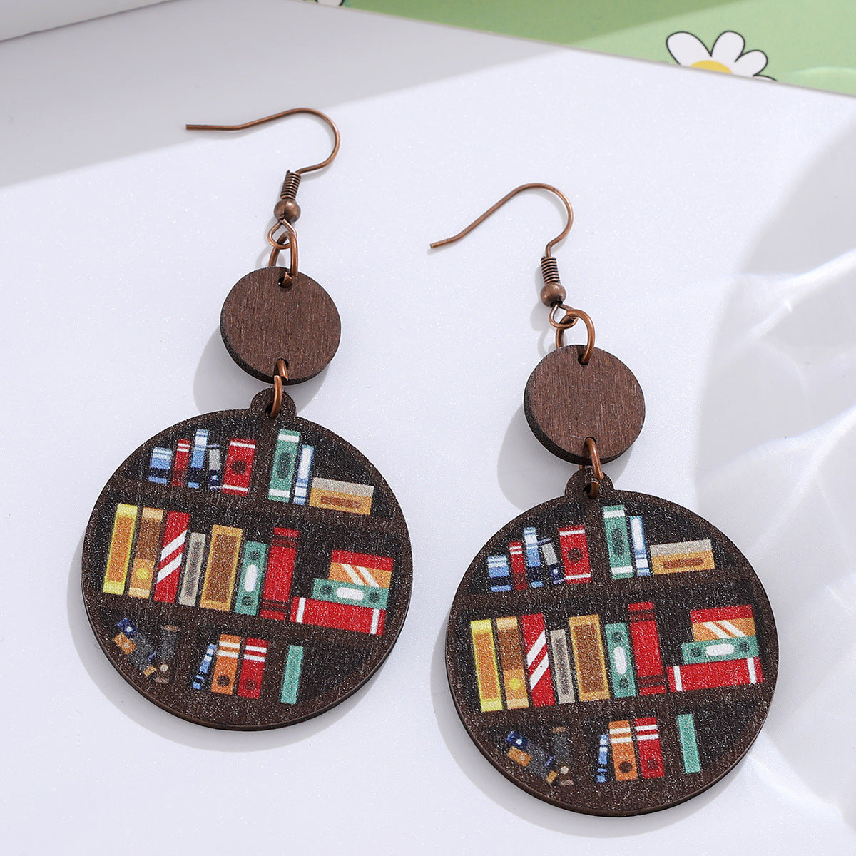 Wholesale Bookshelf round piece stitching pendant earrings