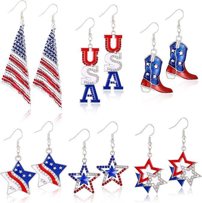 Wholesale  American Flag Earrings Independence Day Five-pointed Star Love Hat Shoes Earrings