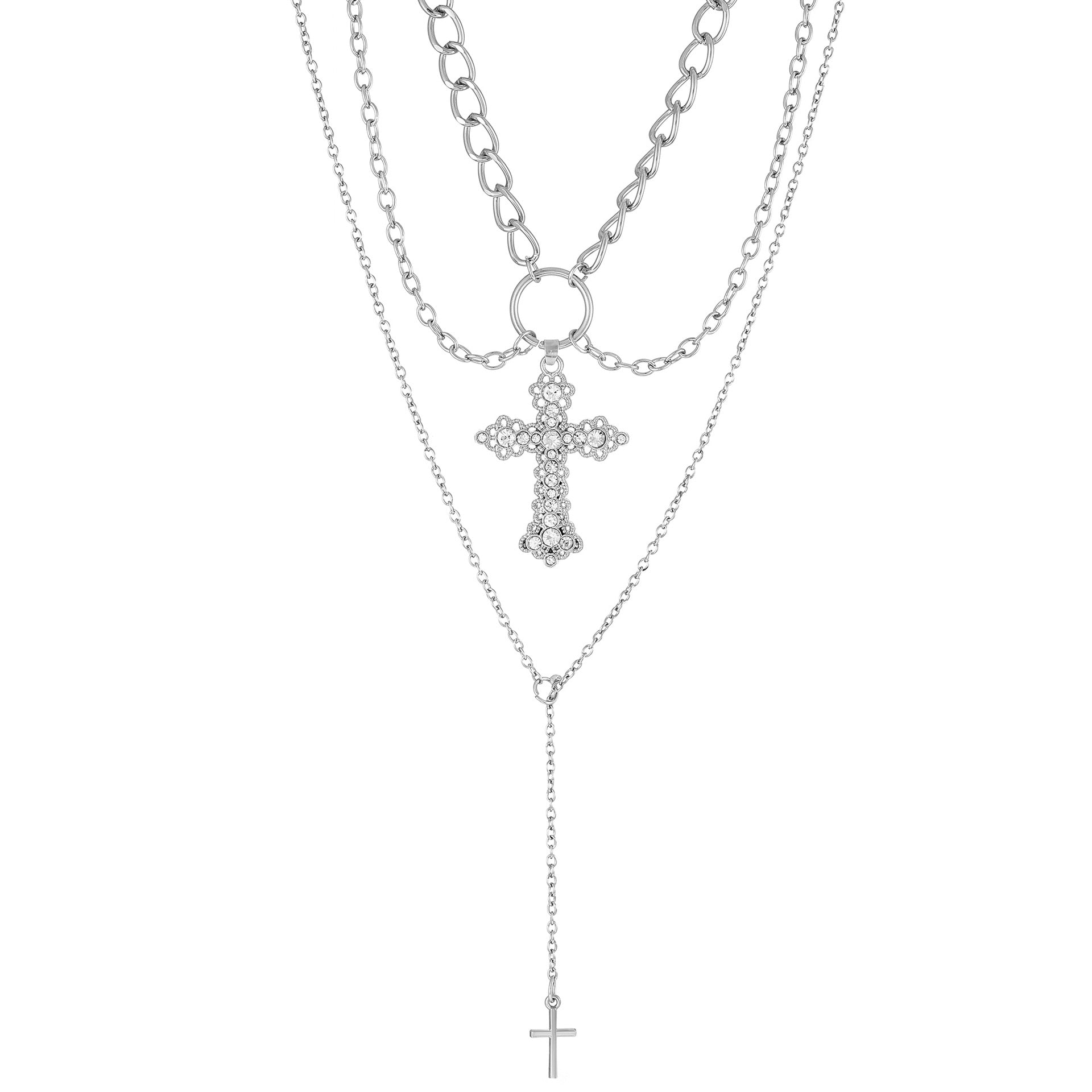 Wholesale Vintage Alloy Pearl Cross Pendant Multi-layered Sweater Necklace Long Necklace ACC-NE-MY005