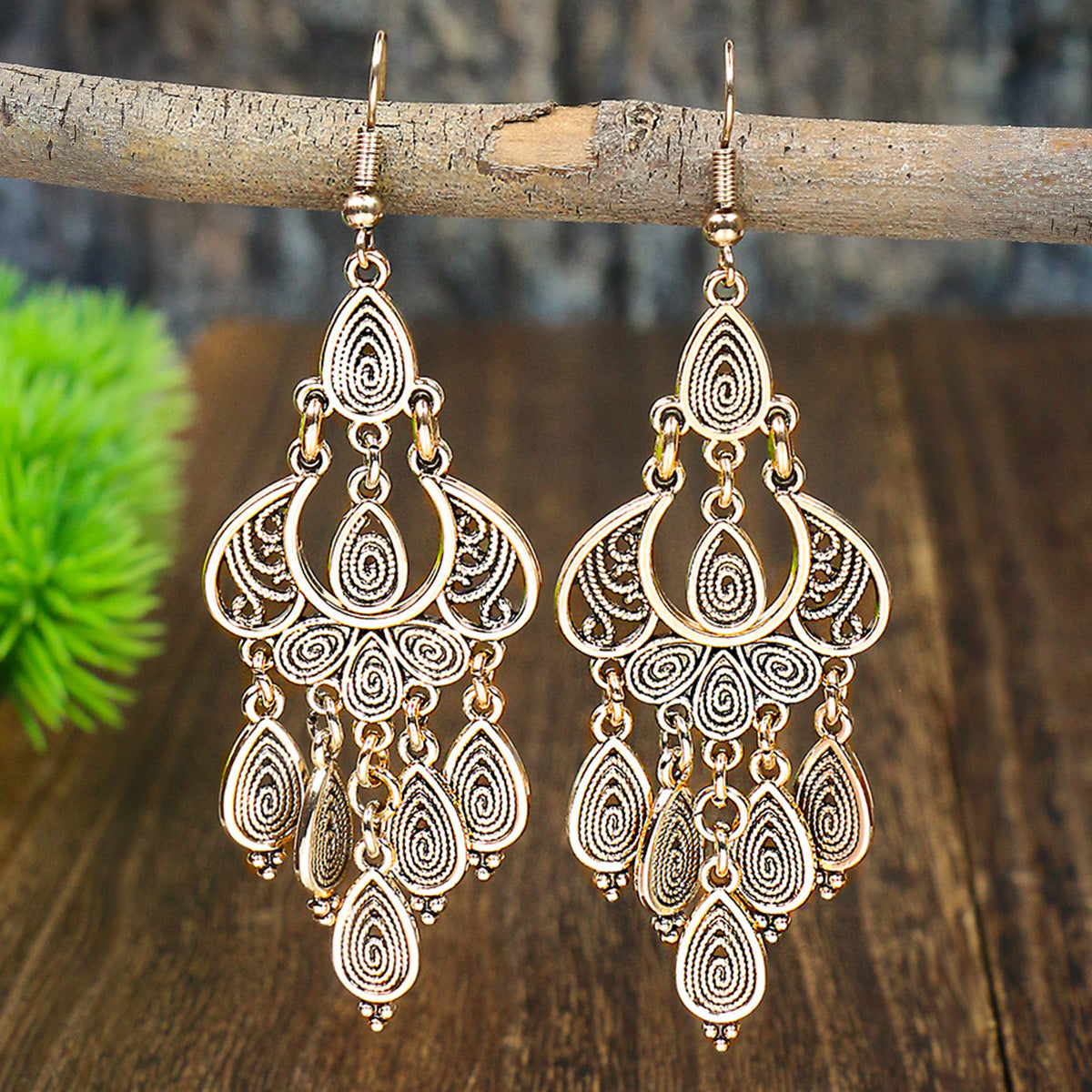 Wholesale Bohemian Handmade Peacock Tassel Earrings Alloy Ethnic Style Jewelry for Boutique Resale