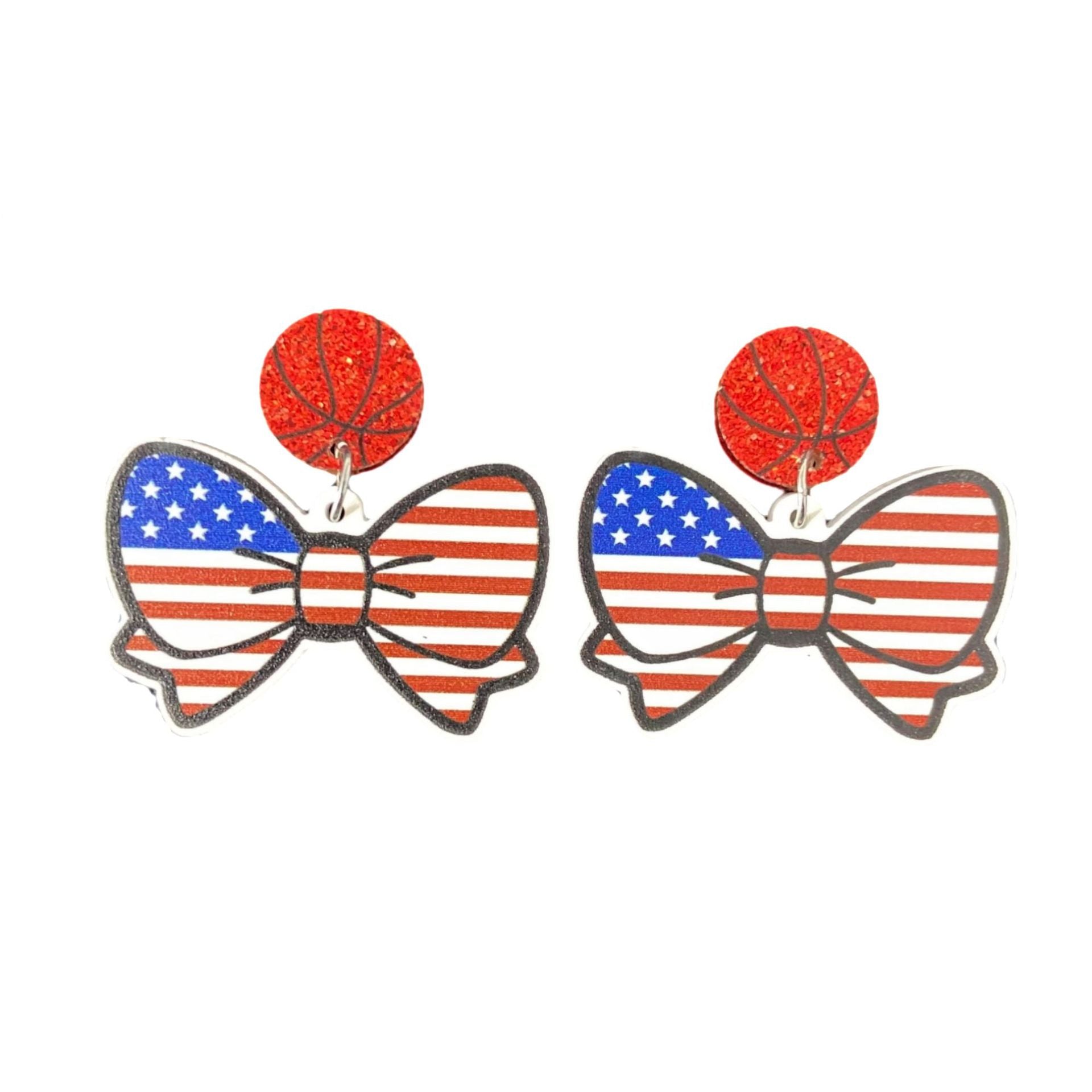 Wholesale American Flag Bow Ball Acrylic Earrings