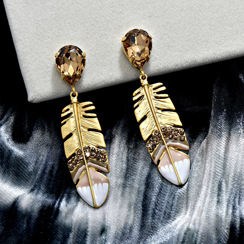 Wholesale Light Luxury Retro Leaf Diamond Drop Crystal Earrings ACC-ES-JiuJia005