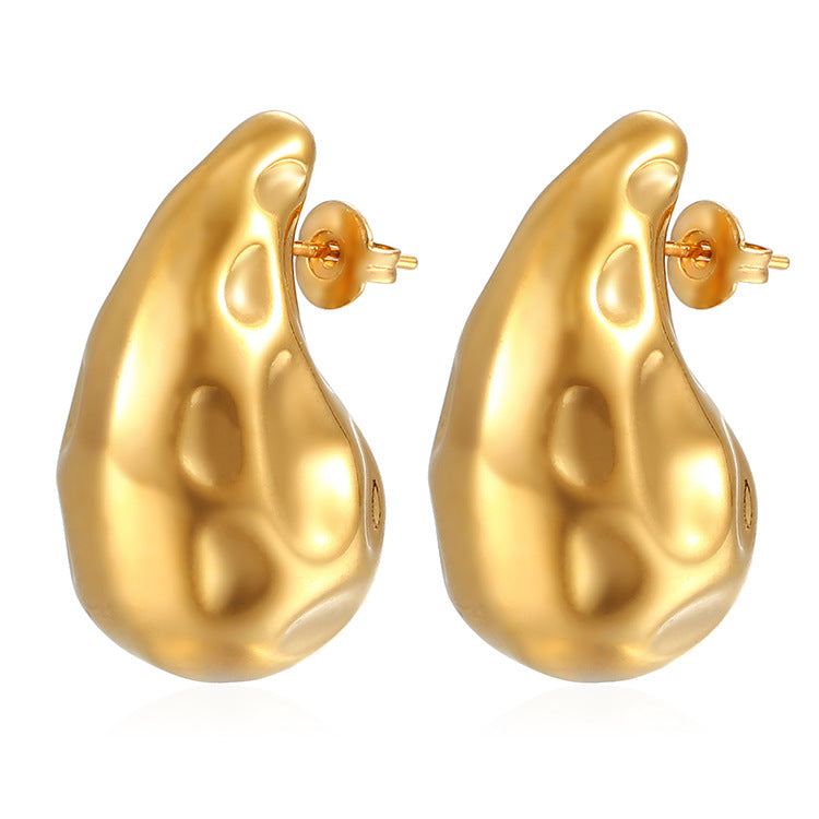 Wholesale Extra Large Teardrop Hollow Stainless Steel Earrings Gold Plated Fashion Accessory for Boutique Resale