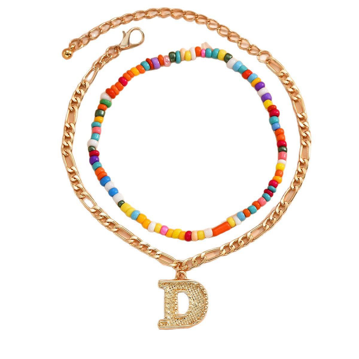 Wholesale mixed color seed beaded letter pendant anklet