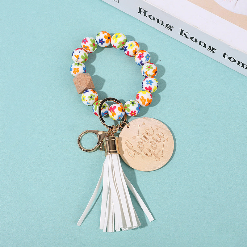 Wholesale Colorful Floral Heart Shape Silicone Beaded Wristlet Keychain ACC-KC-QiuXue010