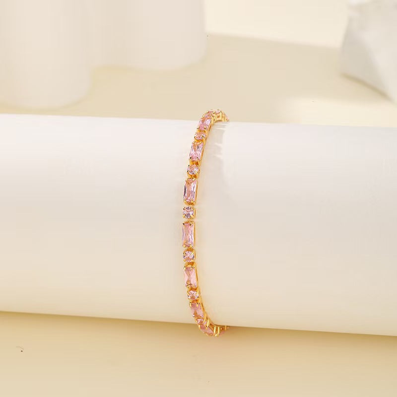 Wholesale Women S Chic Pink Zircon Geometric Bracelet Copper Fashion Jewelry Accessory For Everyday Wear And Gifting