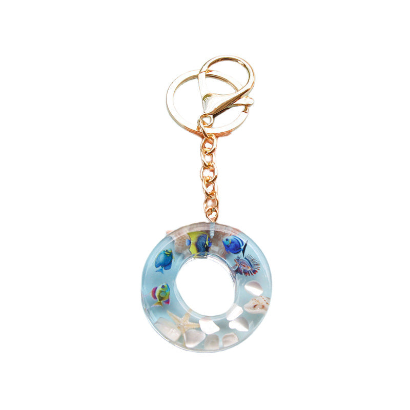 Wholesale Ocean tropical fish 26 English letters epoxy resin keychain