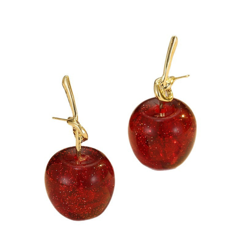 Wholesale Red resin smudged cherry earrings