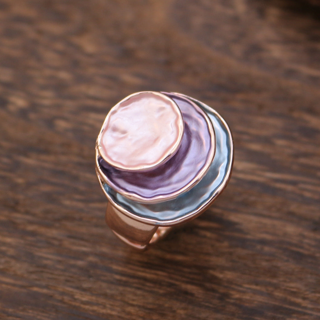 Wholesale Versatile Colorful Oil Painting Ring  Geometric Three-Layer Elastic Adjustable Ring