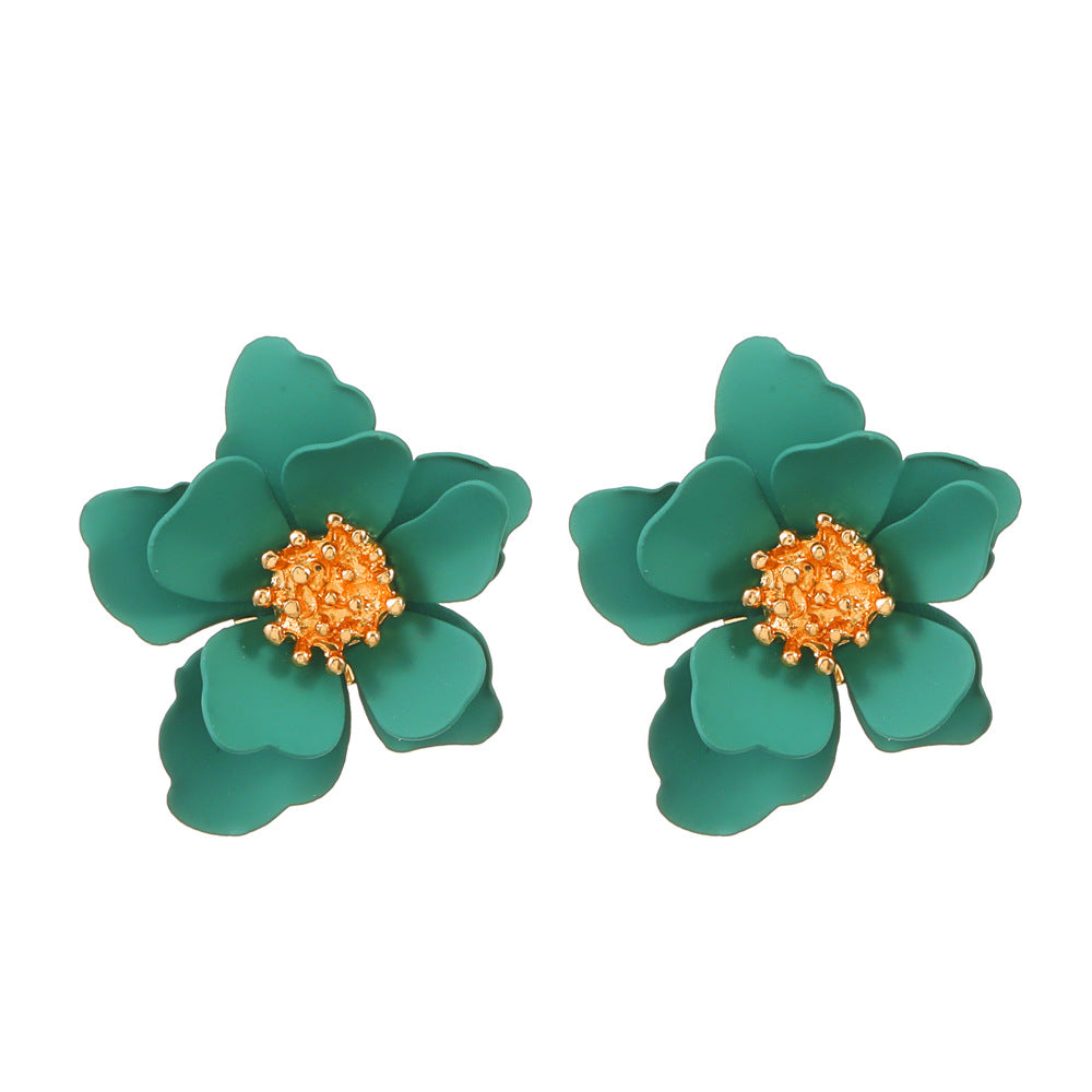 Wholesale Baking Paint Finish Frosted Flower Earrings Trendy Multi Layer Petal Jewelry Accessory For Boutique Resale