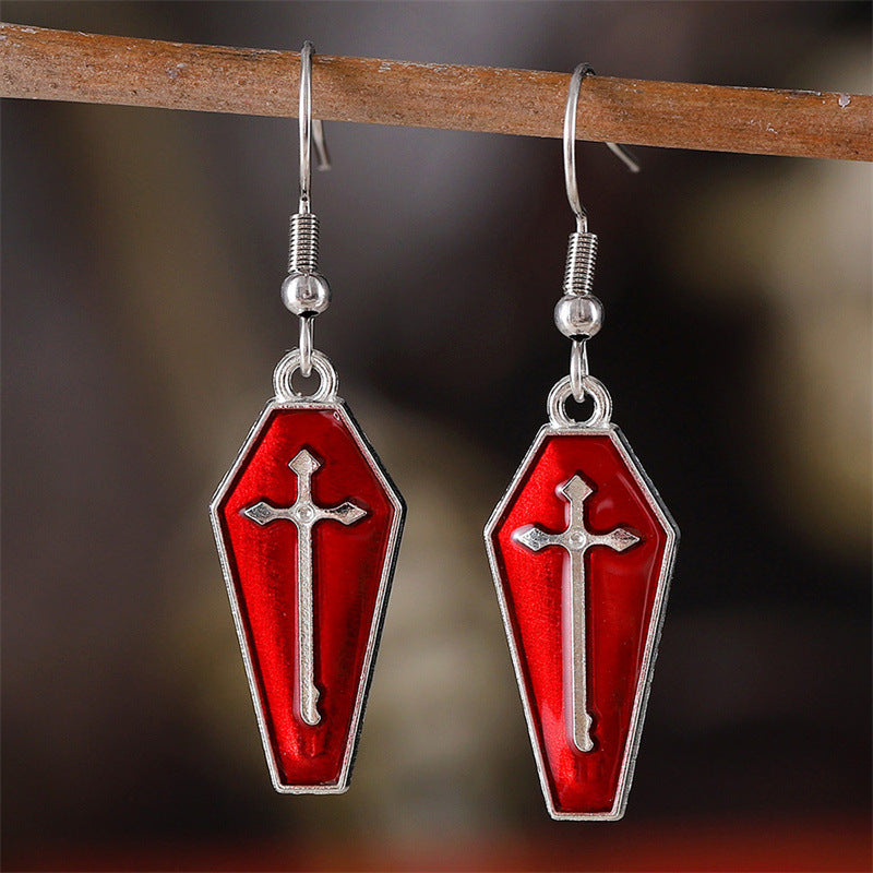 Wholesale Gothic  Cross Skull Coffin Earrings Retro Zinc Alloy Electroplated Party Wear Boutique Resale