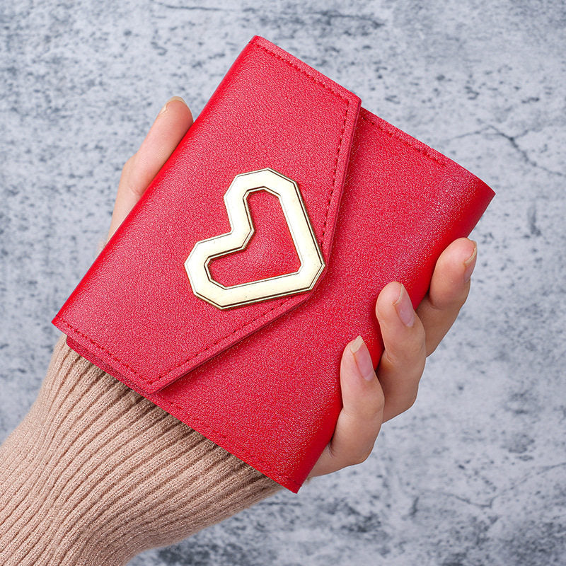 Wholesale Trendy Women S PU Leather Heart Shaped Three Fold Wallet Short Coin Purse Stylish Fashion Accessory For Casual Use