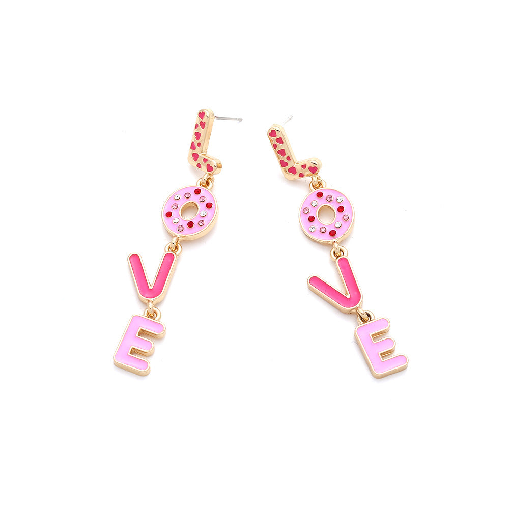 Wholesale Valentine's Day pink water drop oil Love English letter earrings