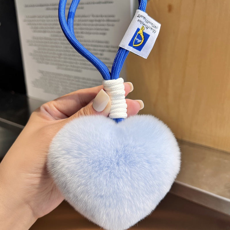 Wholesale Cute Real Rex Rabbit Hair Love Hand Rope wristlet keychain