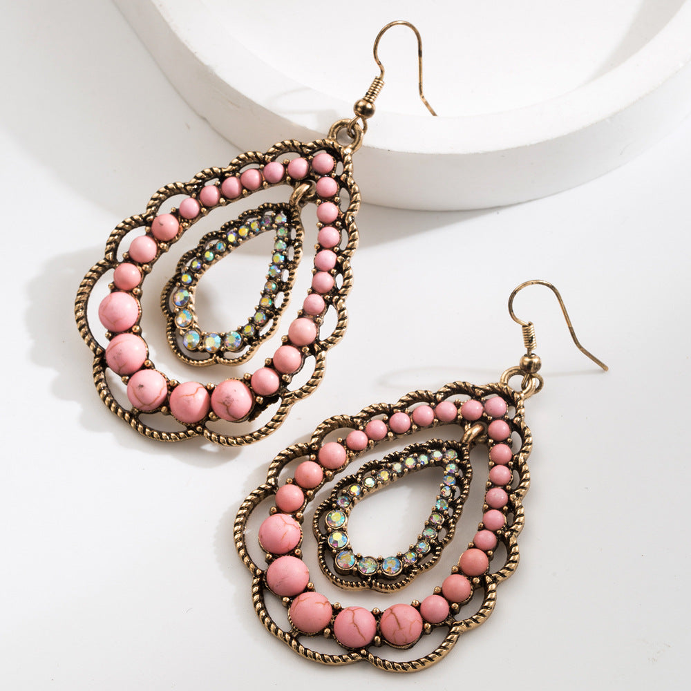 Wholesale Alloy Turquoise Geometric Drop Earrings Bohemian Style Fashion Accessory