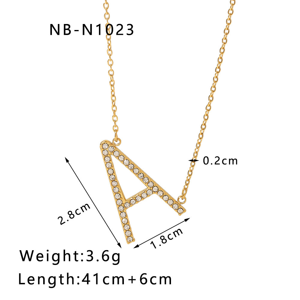 Wholesale Stainless steel letter pendant necklace diamond plated 18K gold  necklace