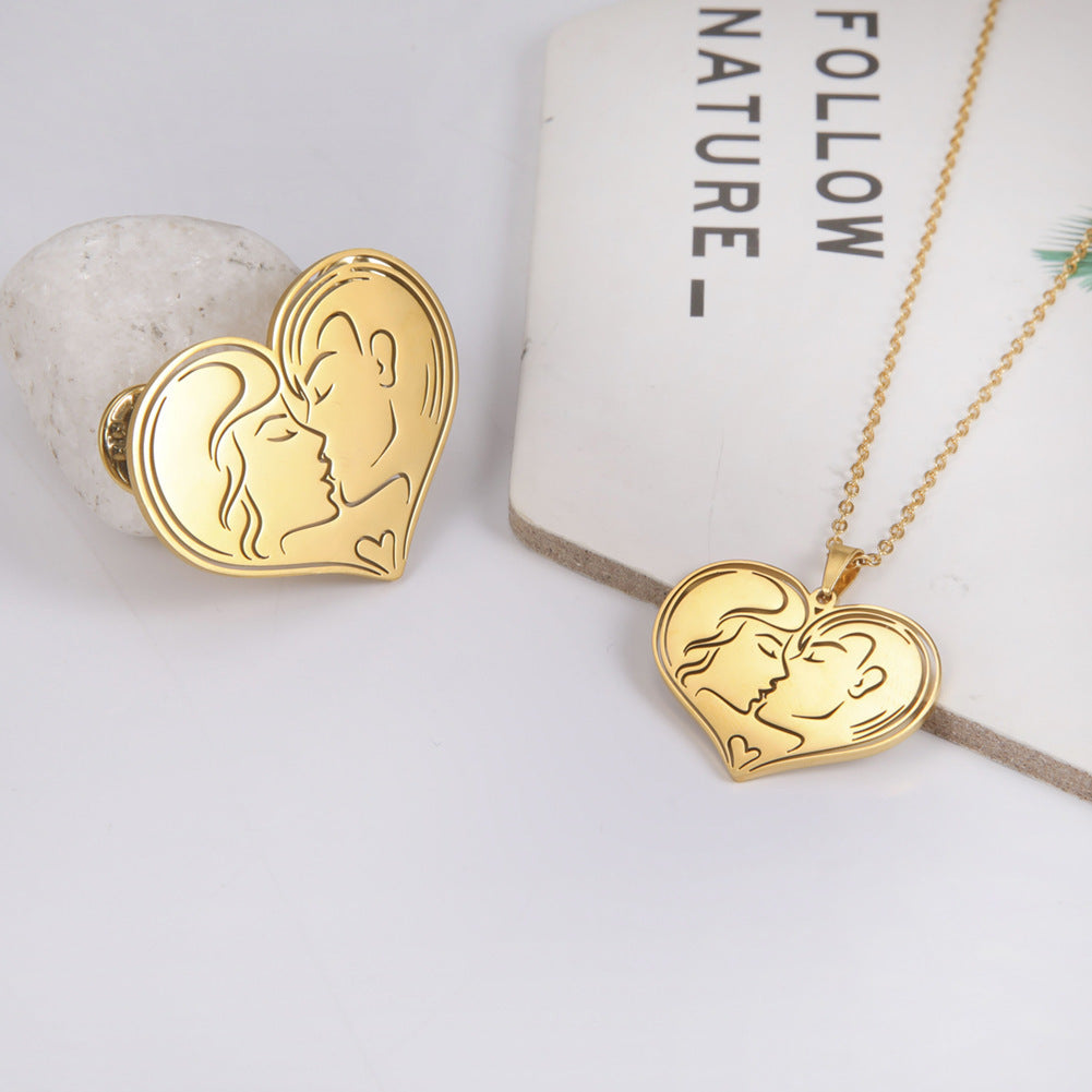 Wholesale  Stainless steel couple love kiss necklace Valentine's Day necklace