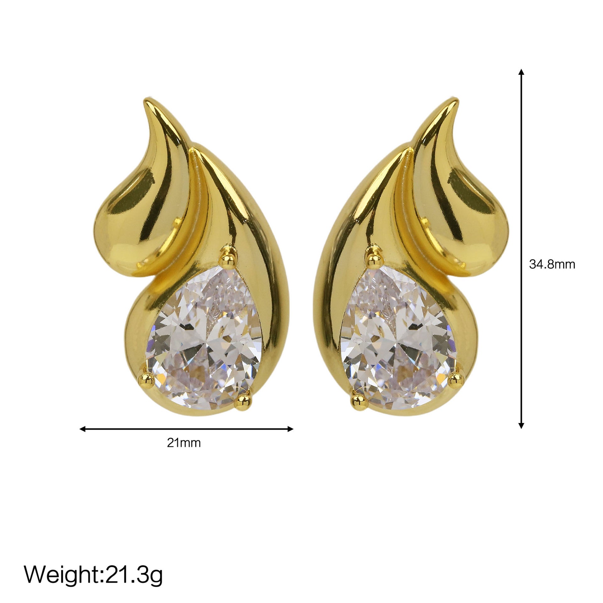 Wholesale  geometry 18K gold large zircon brass water drop earrings