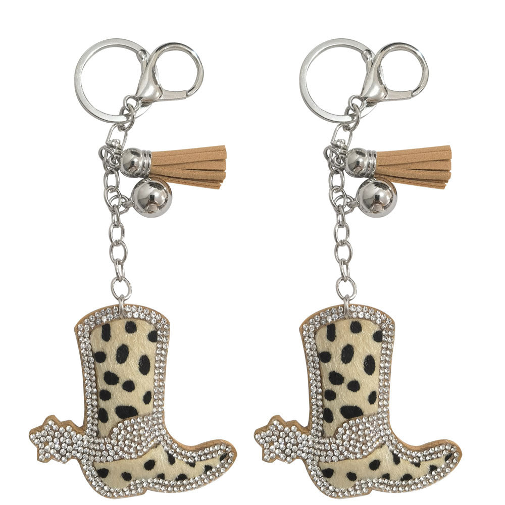 Wholesale 4PCS Zinc alloy leopard print horsehair boot keychain