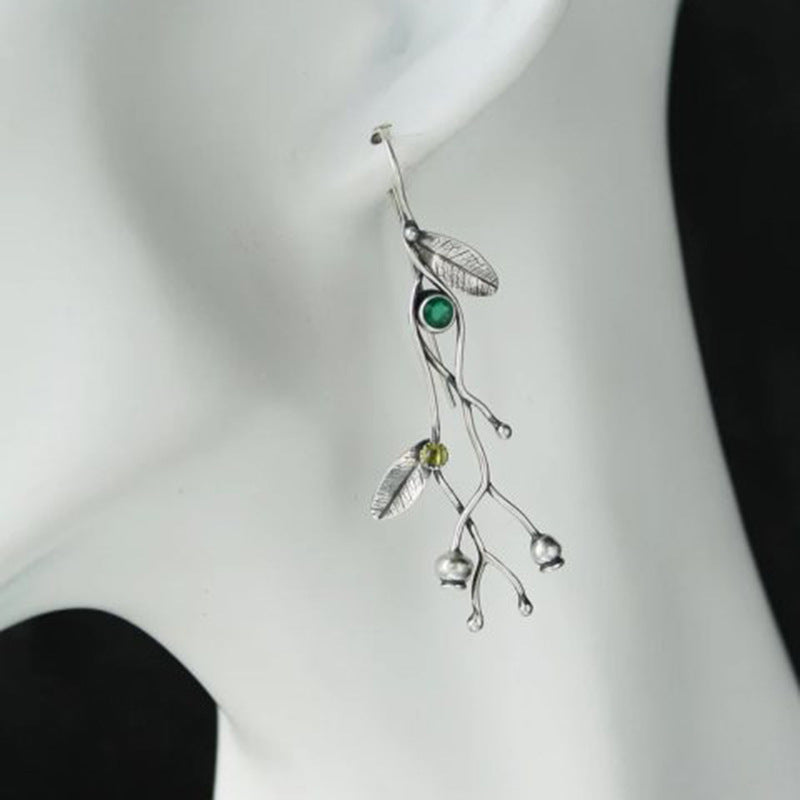 Wholesale Ethnic Style Old Plant Leaf Diamond Earrings