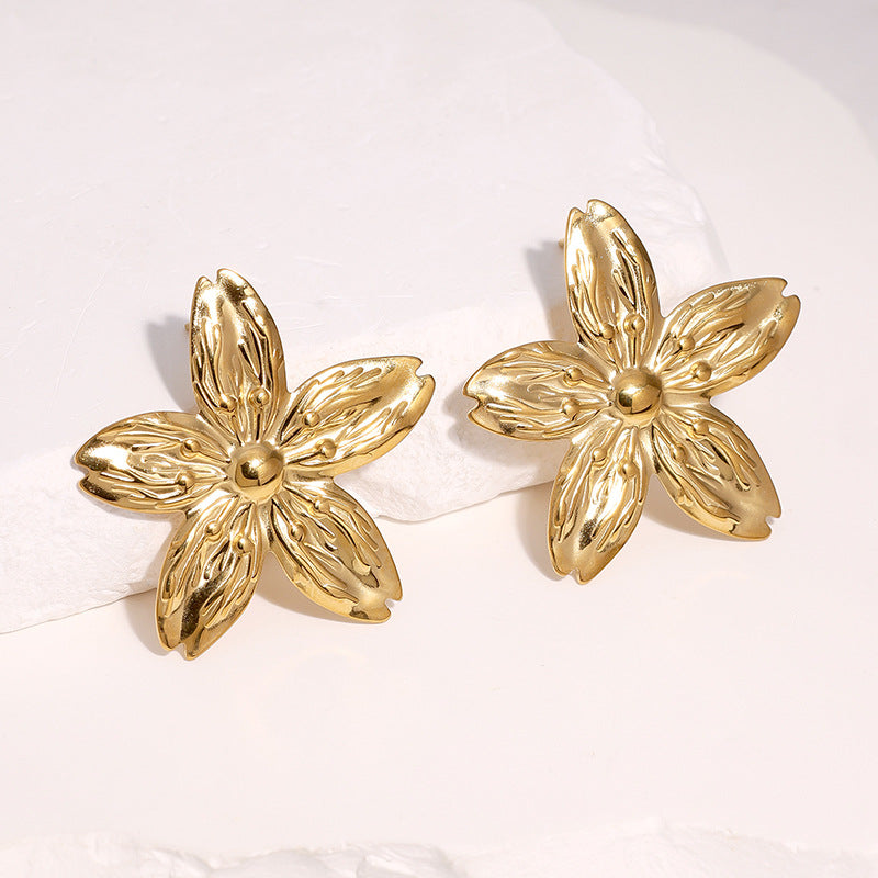 Wholesale Stainless Steel Gold Plated Flower Stud Earrings For Women Sweet Minimalist Chic Party Jewelry Accessory