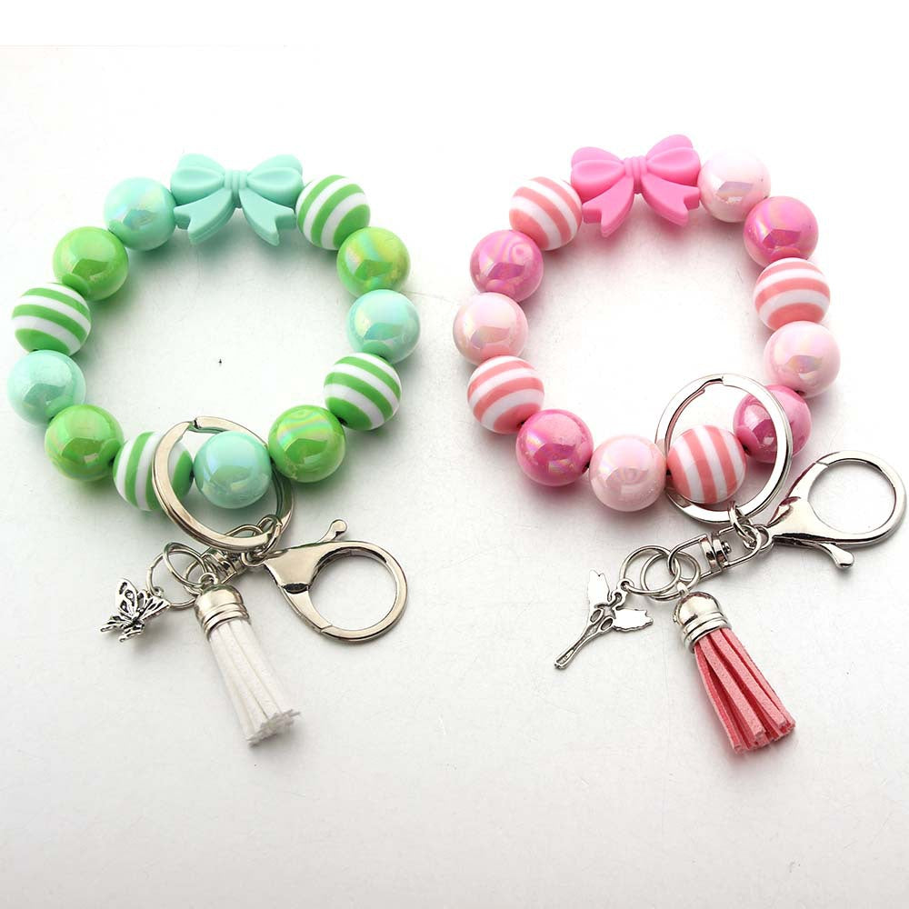 Wholesale Bow Acrylic Beaded Bracelet Keychain Wristlet Keychain ACC-KC-JinAn016