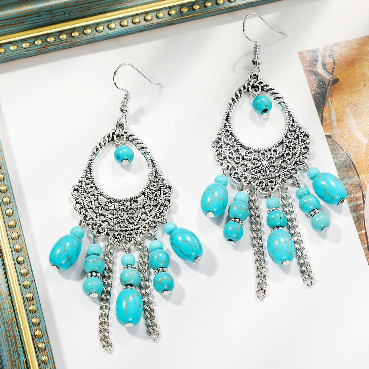 Wholesale Bohemian Vintage Ethnic Turquoise Earrings Set ACC-ES-ManYi013