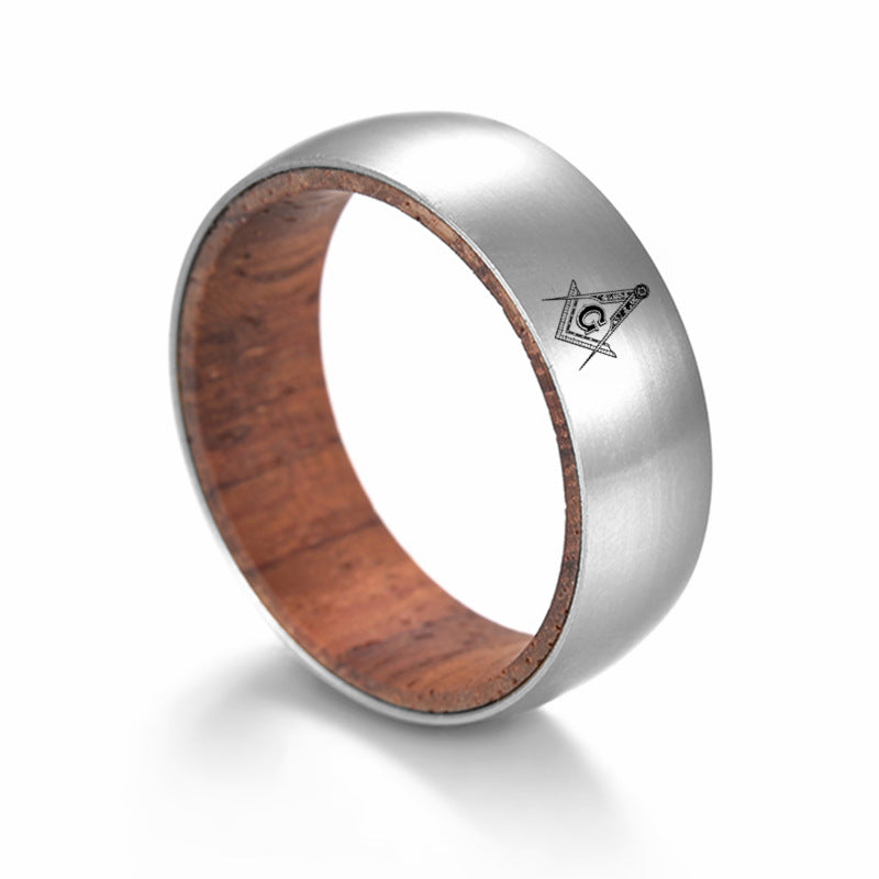 Wholesale inner ring inlaid rosewood titanium steel men's ring