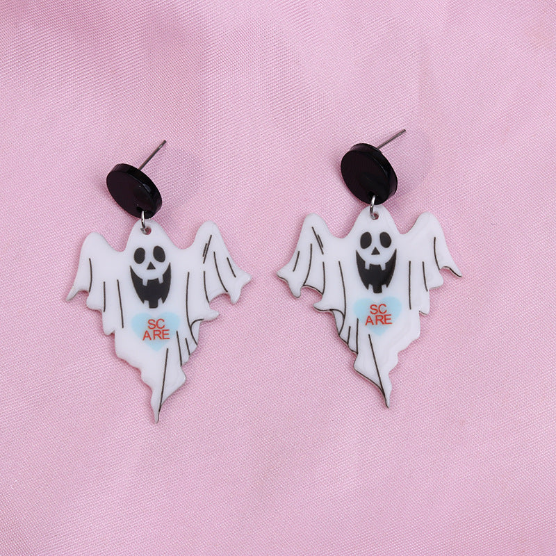 Wholesale Halloween Rainbow Ghost printed acrylic earrings