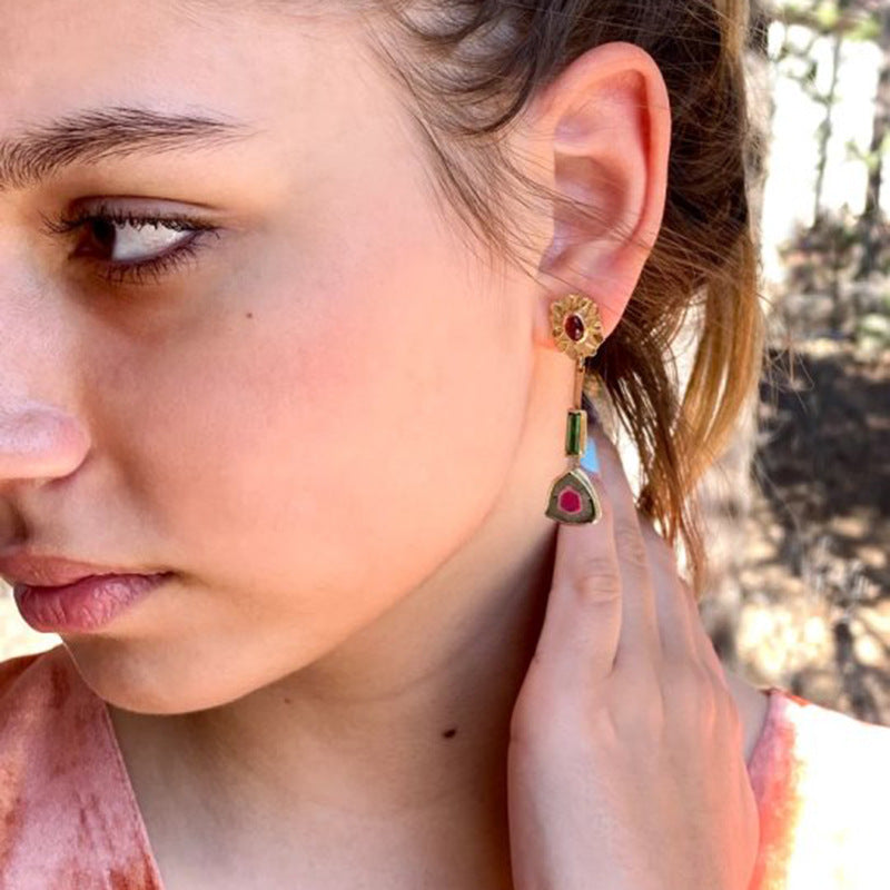 Wholesale Light Luxury Diamond Distinctive Elegant Flower Color Glass Earrings