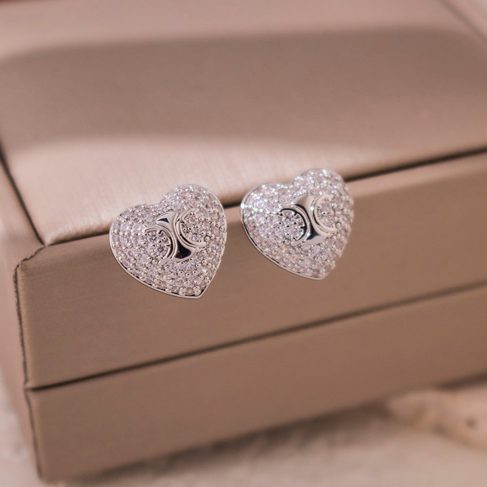 Wholesale Silver Needle Micro-inlaid Love  Earrings Simple Letter All-match Earrings